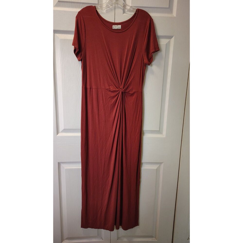 Maurices 24/7 Front Knot Maxi Dress Terracotta Rust Red Short Sleeve Size Medium